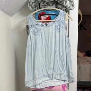 Maurices Light Blue Embroidered Tank Top